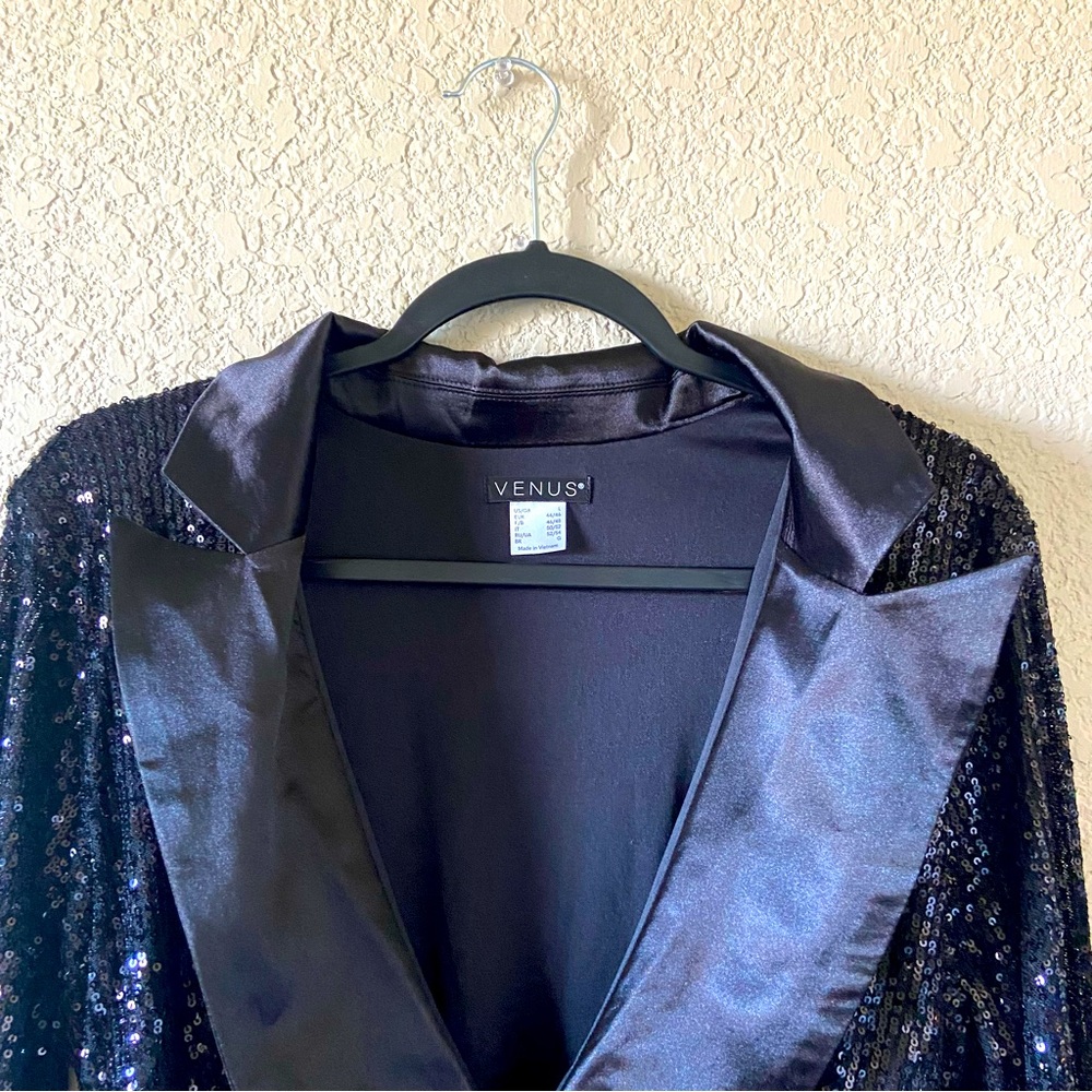 Venus Black Longsleeve Sequin Romper Size Large